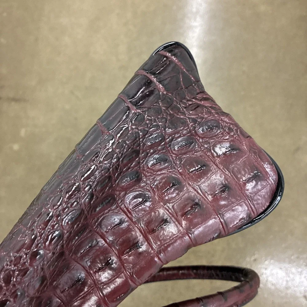 Stauer Burgundy Deep Red Croc Embossed Satchel Purse Handbag Faux Leather